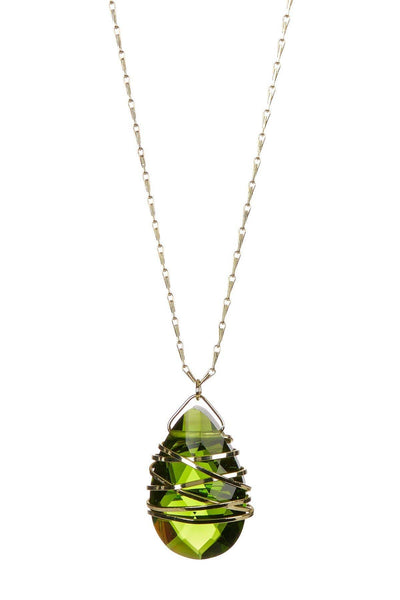 Wrapped Peridot Crystal Pendant Necklace - GF