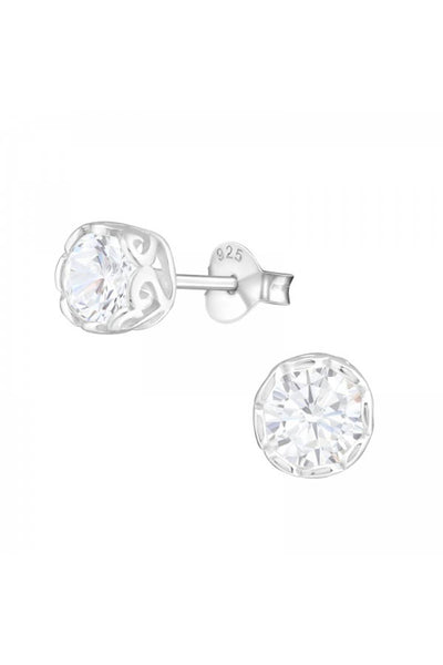 Sterling Silver Round 5mm Ear Studs With Cubic Zirconia - SS