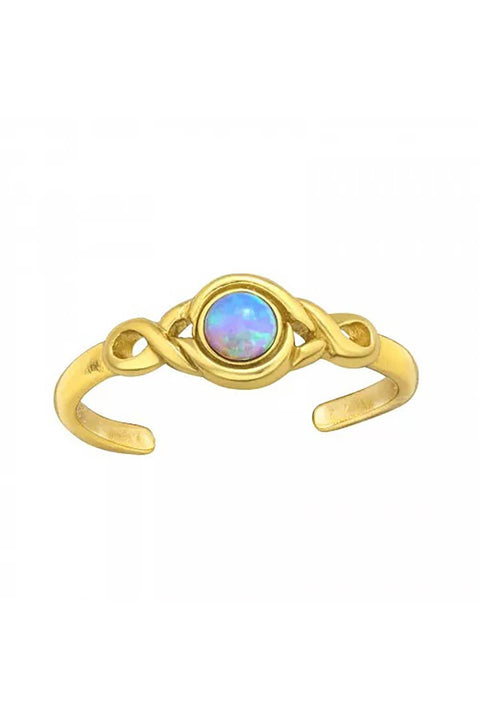 Sterling Silver Patterned Adjustable Toe Ring With Opal - VM