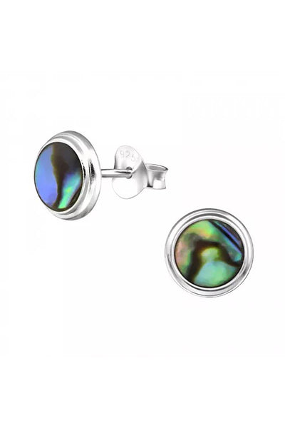 Sterling Silver Round Ear Studs & Imitation Stone - SS