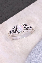 White Created Opal & Sterling Silver Celtic Ring - SS