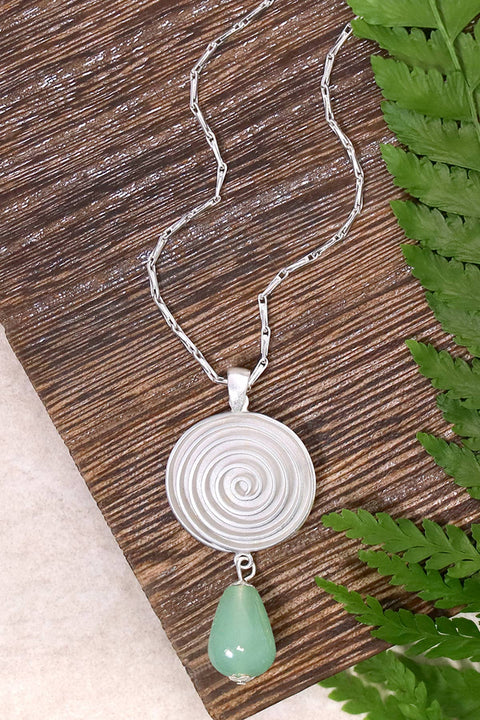 Green Aventurine & Swirl Disc Pendant Necklace - SF