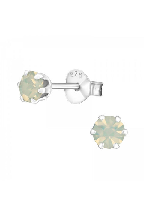 Sterling Silver Round 4mm Ear Studs With Crystals - SS