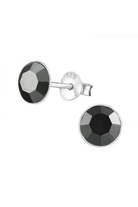 Sterling Silver Round 6mm Ear Studs With Crystals - SS