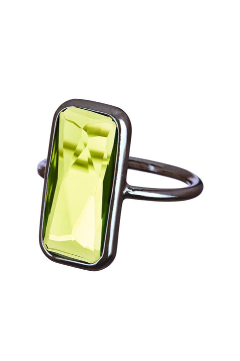 Peridot Crystal Ring In Gunmetal - SF