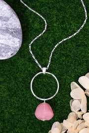 Pink Murano Glass & Hoop Pendant Necklace - SF