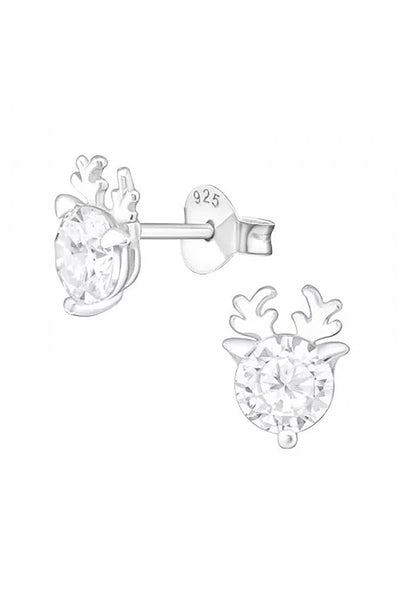 Sterling Silver Deer Ear Studs With Cubic Zirconia - SS