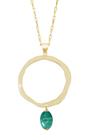 Green Murano Glass & Hammered Hoop Pendant Necklace - GF