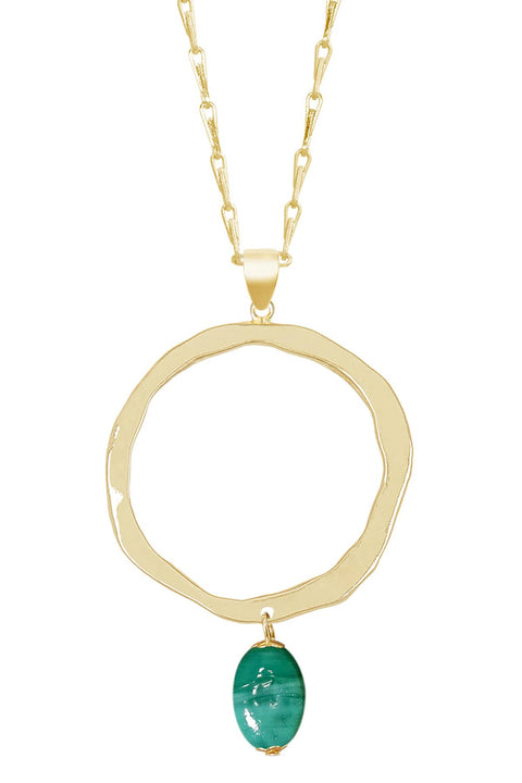 Green Murano Glass & Hammered Hoop Pendant Necklace - GF