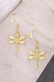 14k Gold Plated Dragonfly Drop Earrings - GF