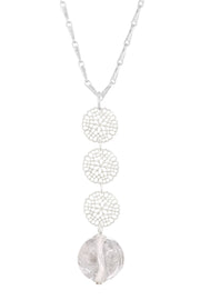 Clear Murano Glass & Daisy Disc Pendant Necklace - SF