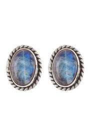 Sterling Silver & Labradorite Oval Post Earrings - SS