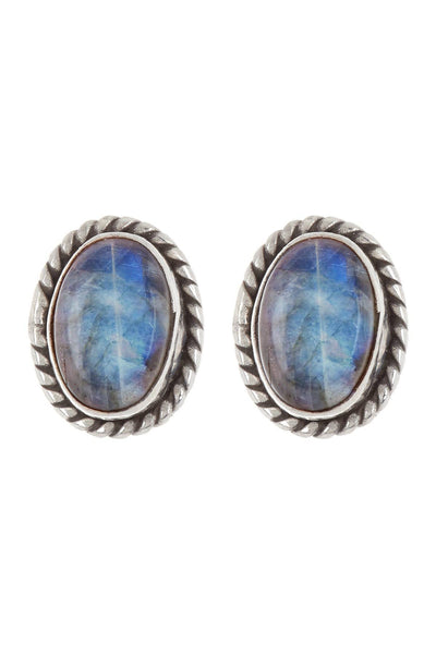 Sterling Silver & Labradorite Oval Post Earrings - SS