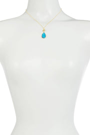 Swiss Blue Crystal & Lotus Pendant Necklace - GF