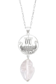 Clear Murano Glass & Viking Ship Pendant Necklace - SF