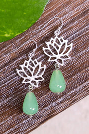 Green Aventurine & Lotus Drop Earrings - SF