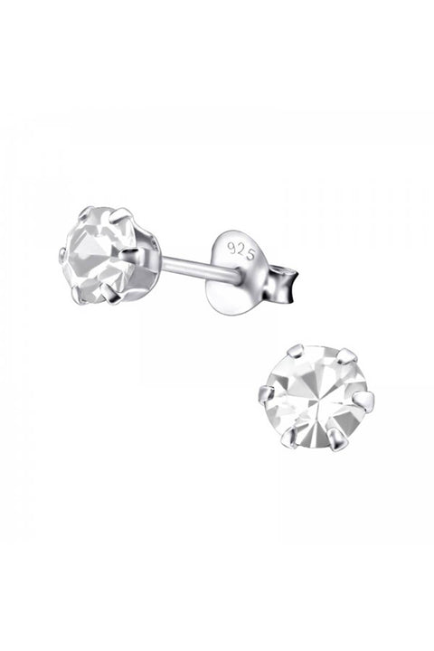 Sterling Silver Round 5mm Ear Studs With Crystals - SS