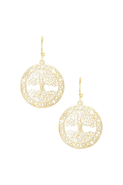 14k Gold Plated Tree Of Life Drop Earrings - GF