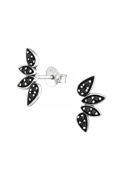 Sterling Silver Oxidized Ear Studs With Cubic Zirconia - SS