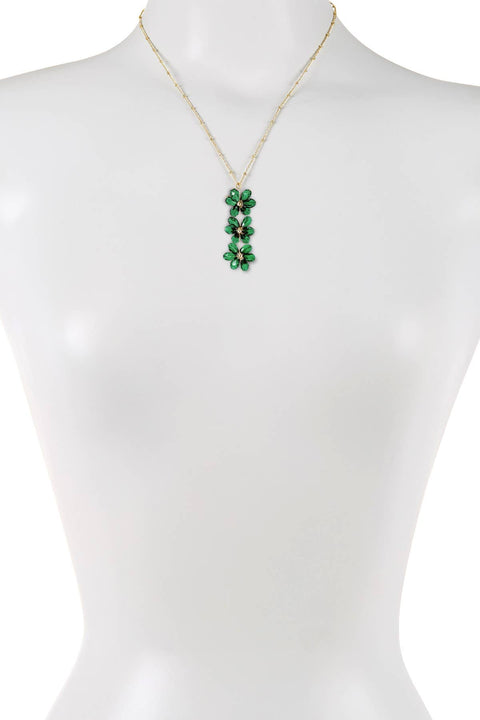 Emerald Austrian Crystal Flower Bloom Pendant Necklace - GF