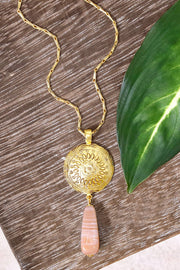 Peach Murano Glass & Floral Hammered Disc Necklace - GF