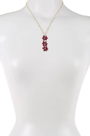 Red Austrian Crystal Flower Bloom Pendant Necklace - GF