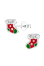 Sterling Silver Christmas Stocking Post Earrings - SS