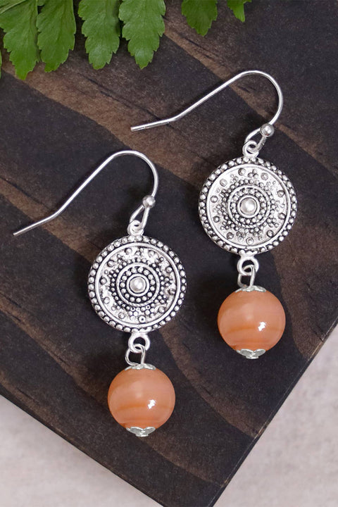 Peach Murano Glass & Mandala Disc Drop Earrings - SF