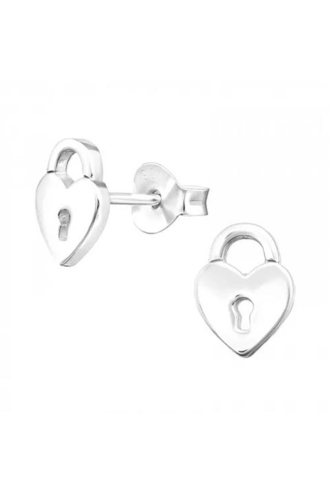 Sterling Silver Heart Padlock Ear Studs - SS