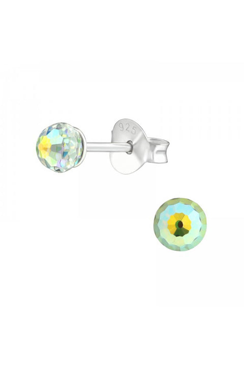 Sterling Silver Round Ear Studs With Genuine Crystals - SS