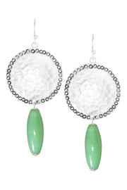 Green Murano Glass & Hammered Coin Drop Earrings - SF