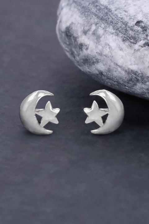 Sterling Silver Moon & Star Post Earrings - SS