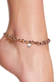 Austrian Crystal & Heart Charm Anklet - SF