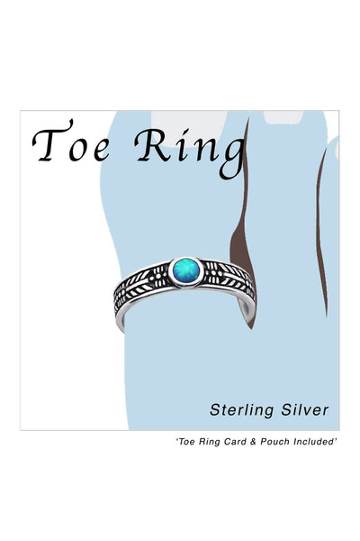 Sterling Silver Adjustable Toe Ring With Opal  -  SS