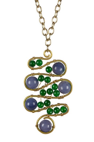 Lapis & Green Agate Woven Wire Pendant Necklace - GF