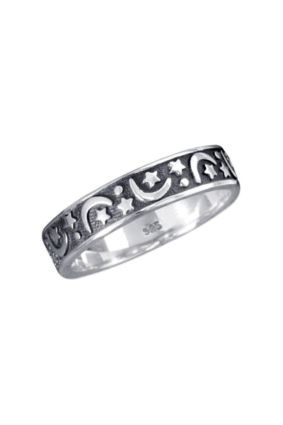 Sterling Silver Moon & Star Band Ring - SS