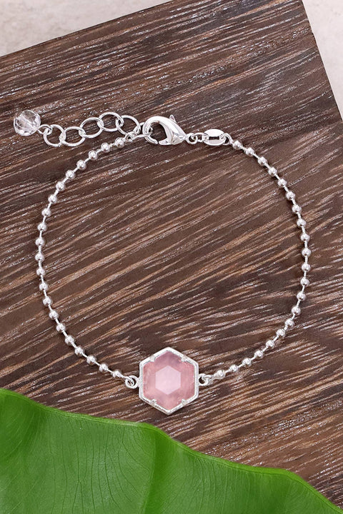 Rose Quartz Beaded Charm Bracelet - SF