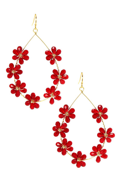 Red Austrian Crystal Flower Bloom Statement Earrings - GF