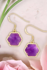 Amethyst Hexagon Drop Earrings - GF