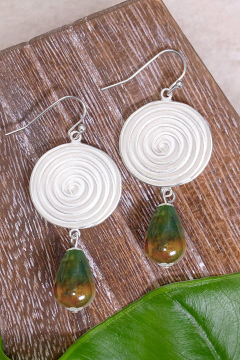 Mixed Jasper & Swirl Disc Drop Earrings - SF