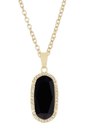 Black Onyx Halo Pendant Necklace - GF