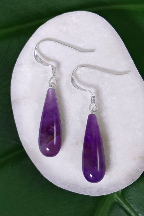 Sterling Silver & Amethyst Water Drop Earrings - SS