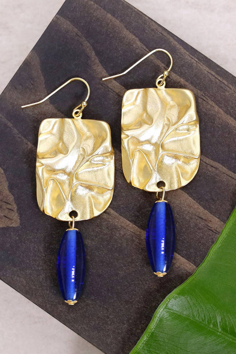 Blue Murano Glass & Wave Textured Drop Earrings - GF