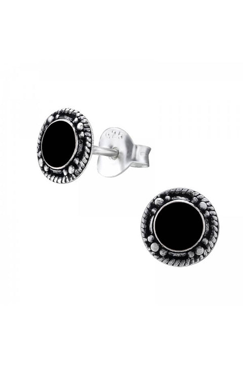 Sterling Silver Round Ear Studs With Epoxy - SS