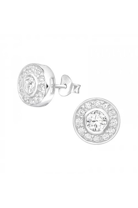 Sterling Silver Round Ear Studs With Cubic Zirconia - SS