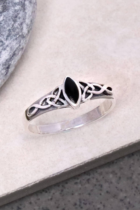 Black Onyx & Sterling Silver Celtic Ring - SS