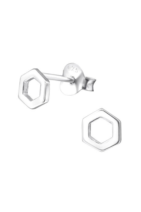 Sterling Silver Hexagon Ear Studs - SS