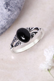 Sterling Silver & Black Onyx Bali Scroll Ring - SS