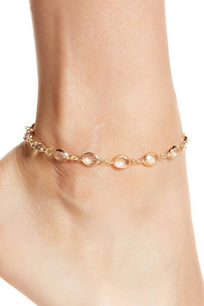 Crystal Quartz 8mm Briolette Anklet - GF