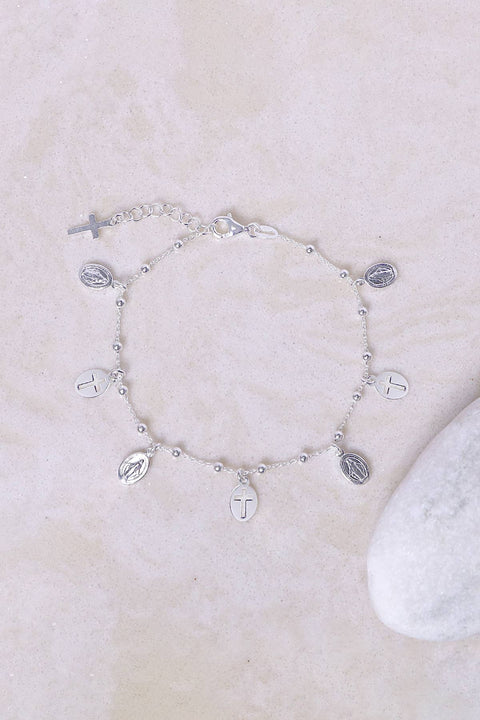 Sterling Silver Rosary Charm Bracelet - SS